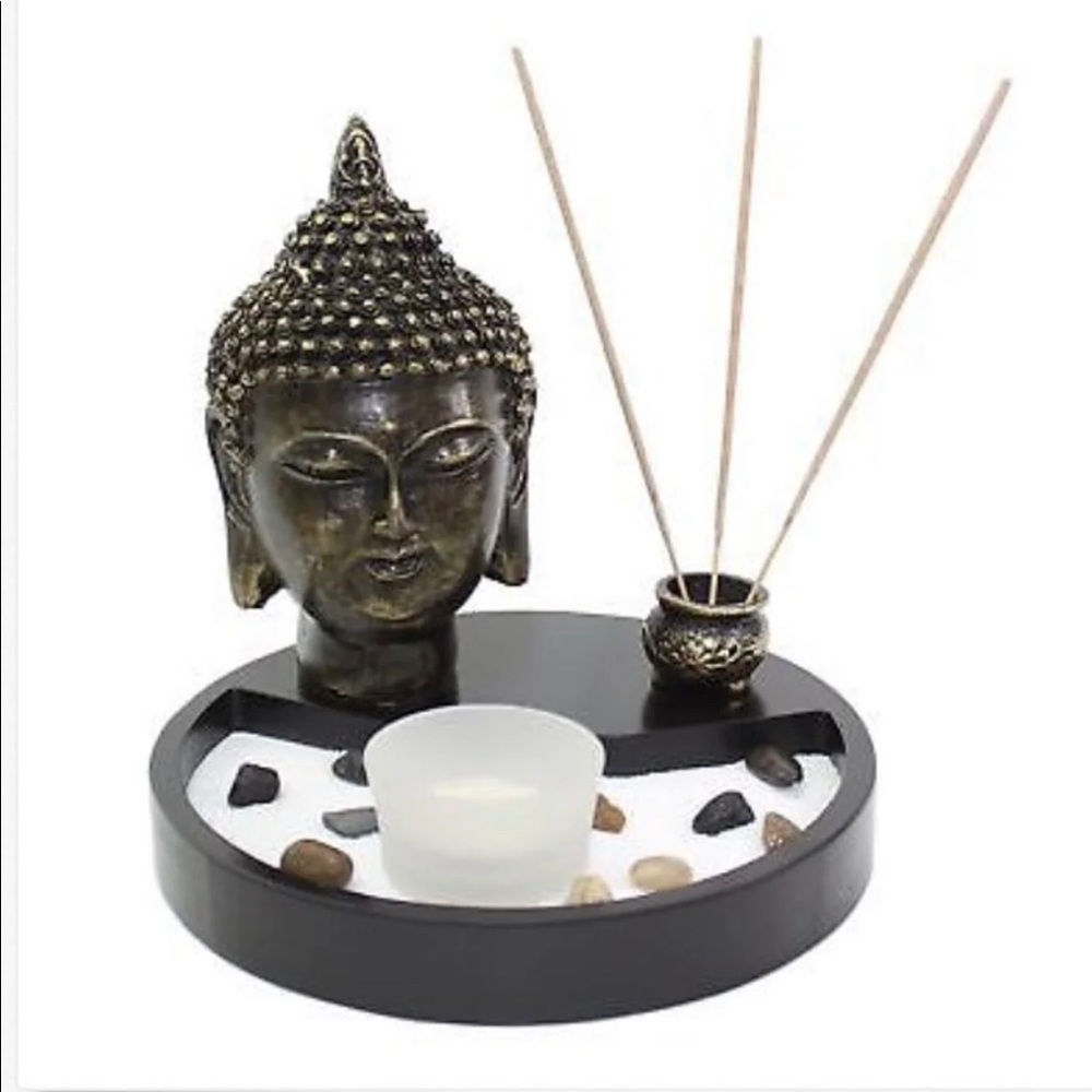 Tabletop Zen Garden Buddha Head Rock Candle Holder